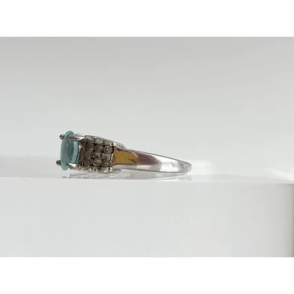 Natural Aquamarine Geoemtric 925 Sterling Silver Vintage Ring - sz 7.25 - Picture 8 of 16